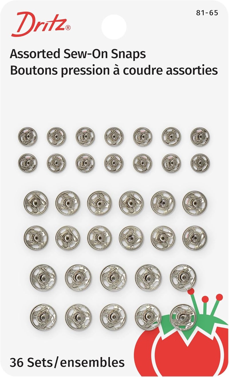 Dritz 81-65 Sew-On Snaps, Size 1/0, 2/0 & 4/0, Nickel-Plated Brass, 36 Count - Image 1